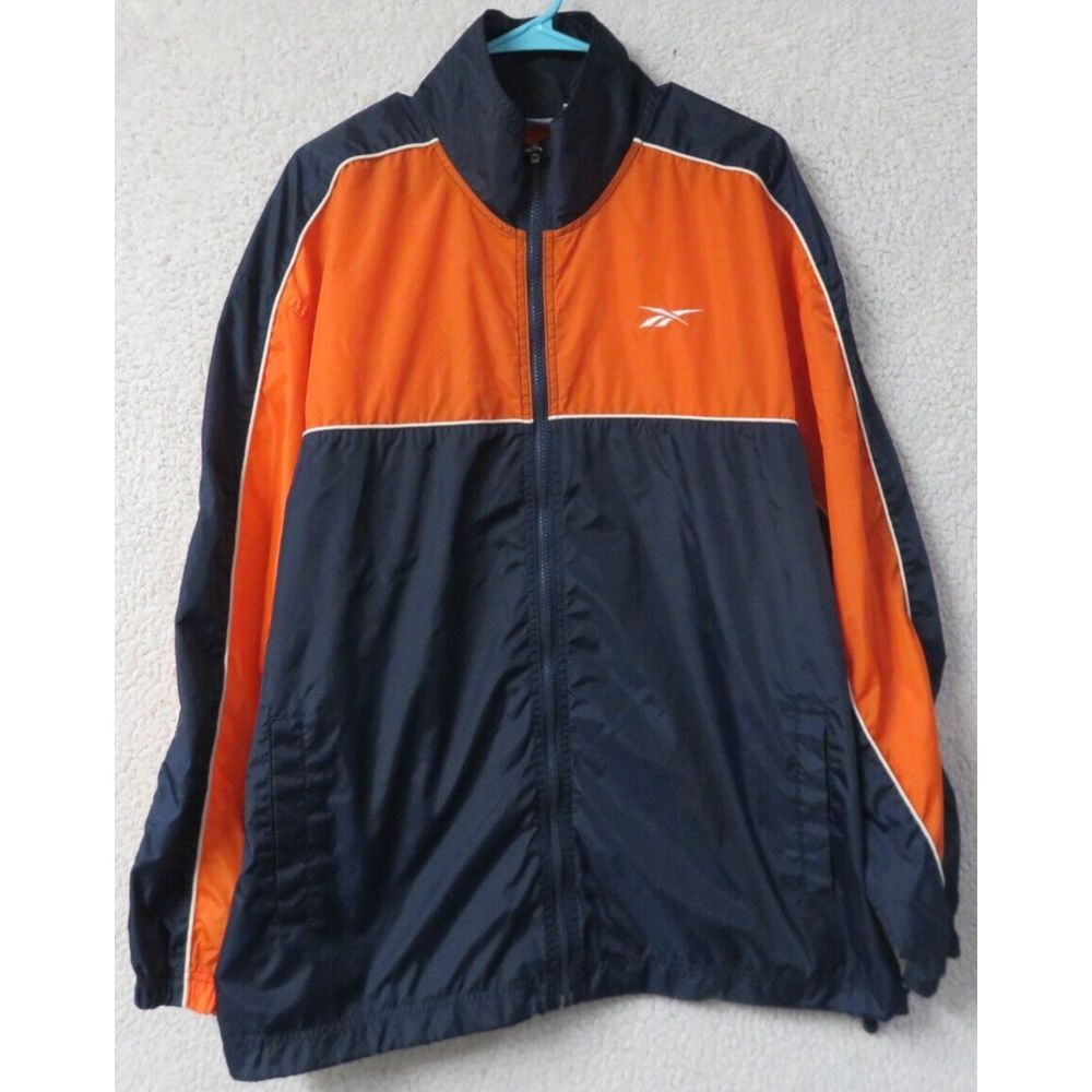 Vintage Reebok Light Jacket Windbreaker Orange Blue Size L Vented Back‎ Nylon